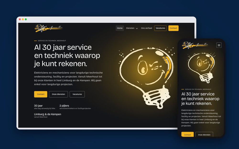 De nieuwe website van BV Geert Vos op laptop en telefoon