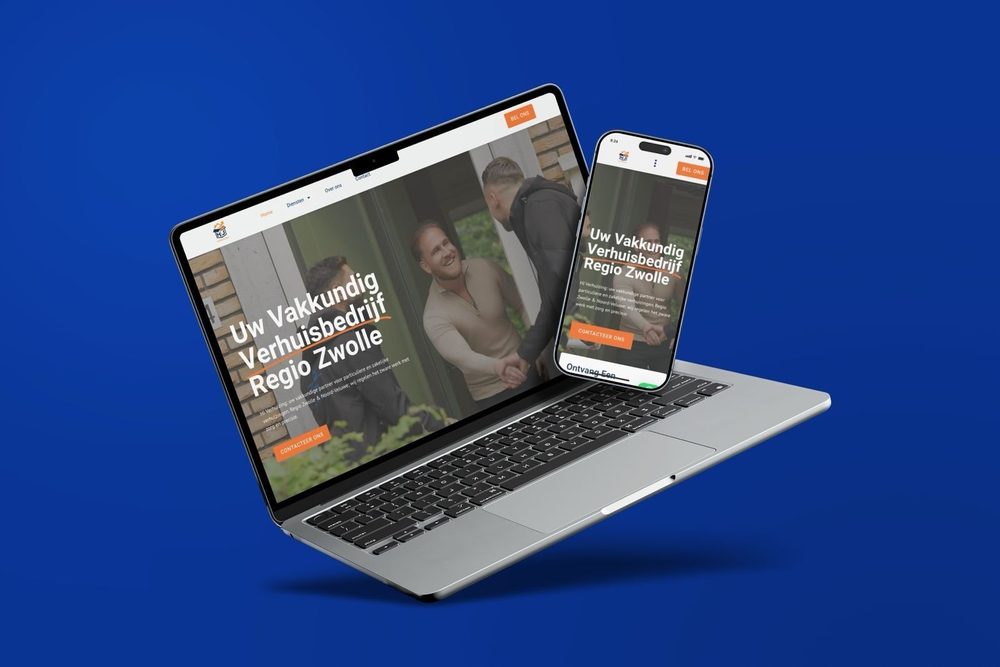 De nieuwe website van HJ Verhuizing op laptop en telefoon